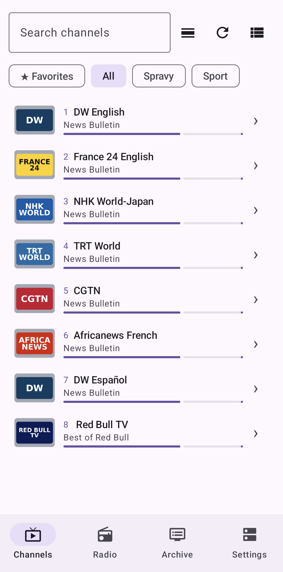Headent Client — phone channel list