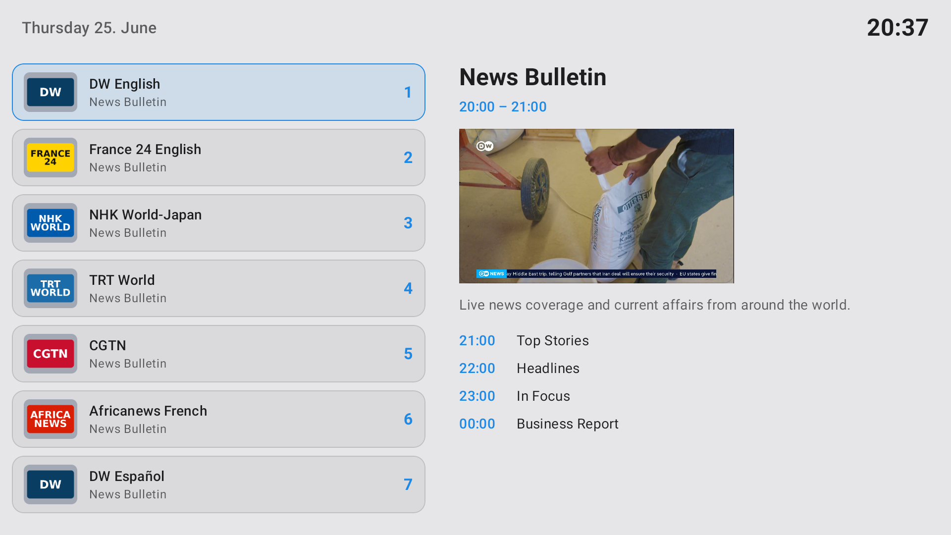 Headent Client — channels and EPG